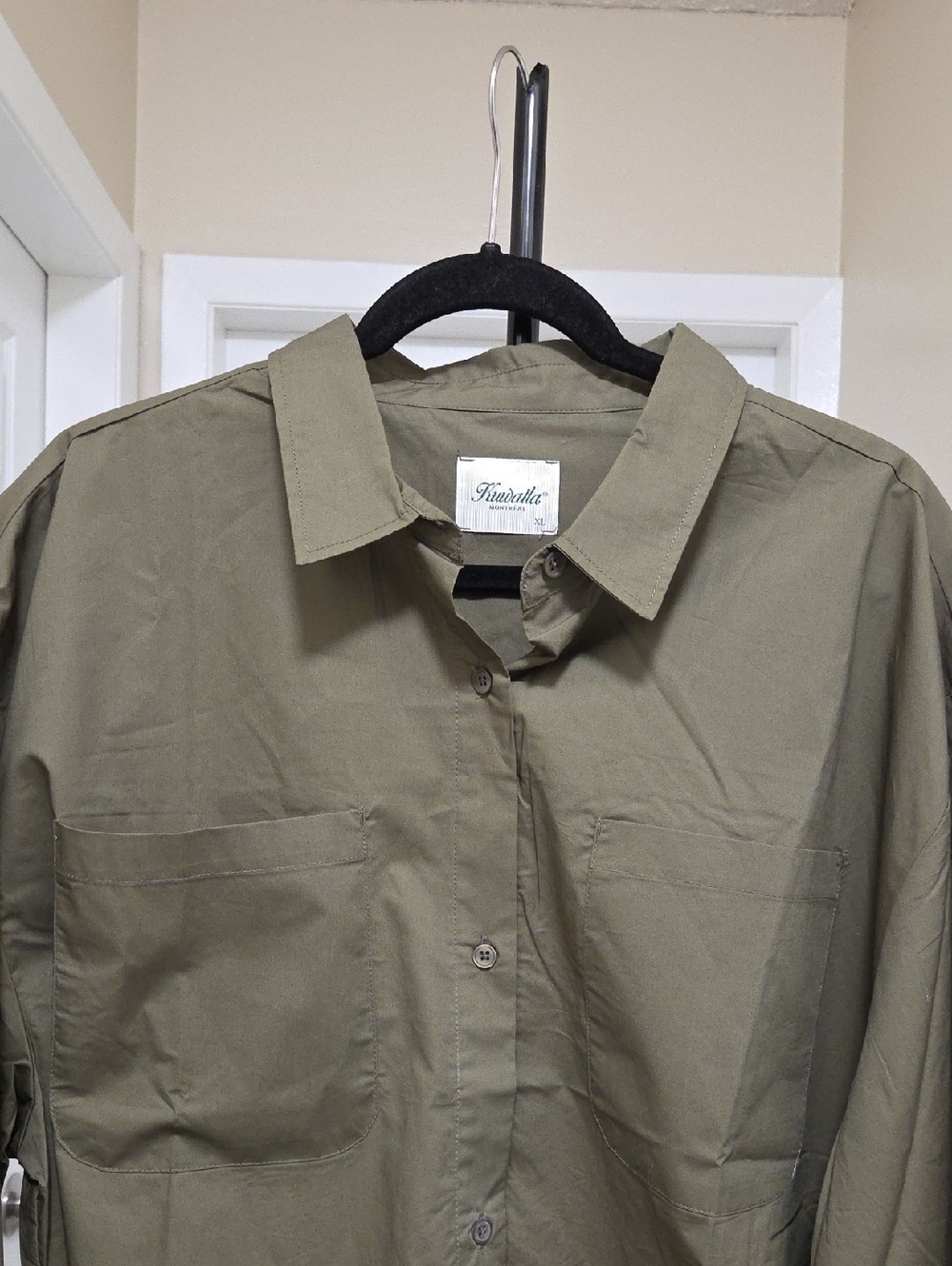 NWT Kuwalla Olive Green Cropped Button-Down Shirt | Minimalist 100% Thin Cotton - Picture 8 of 11